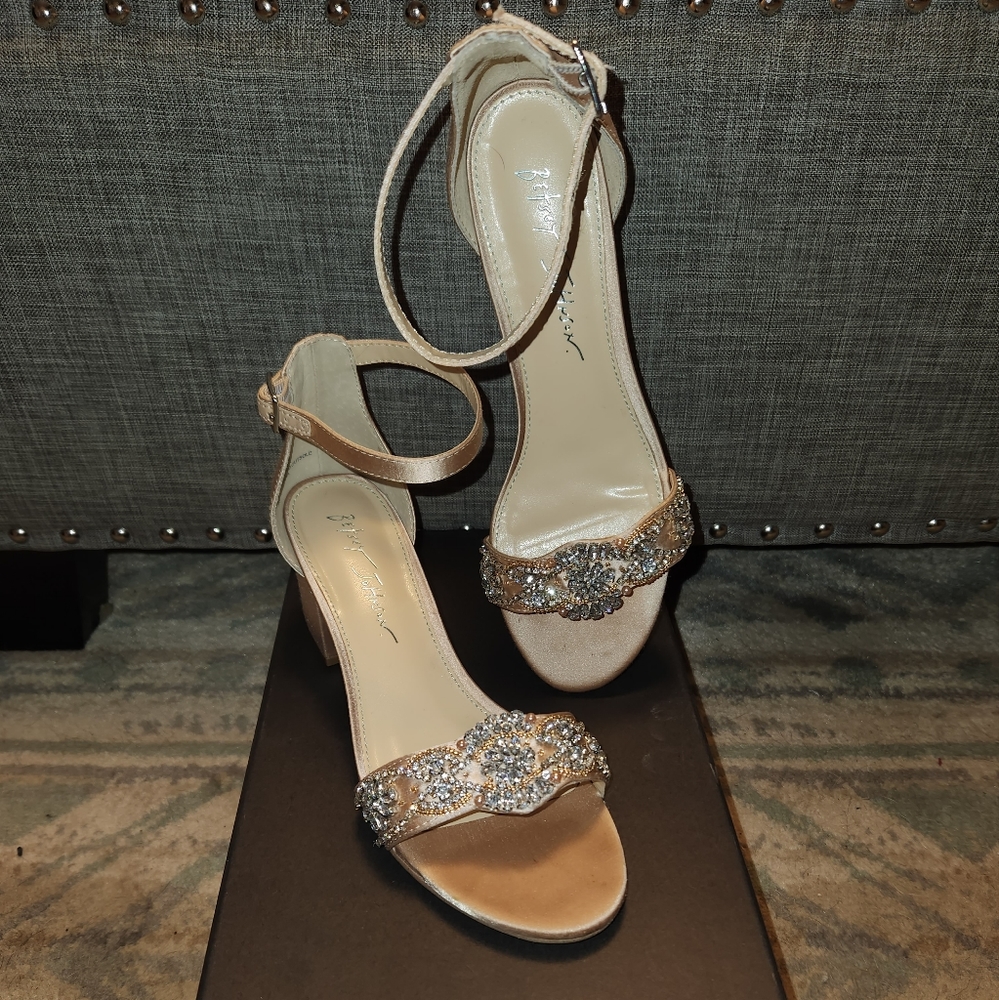 Champagne Jewl embellished block heels